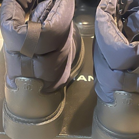 Navy Blue Nylon Chanel Boots - Picture 4 of 5